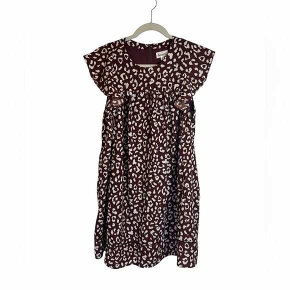 &merci Brown & White Leopard Ruffle Short Sleeve Swing Dress Women’s Sz Small - Picture 2 of 13